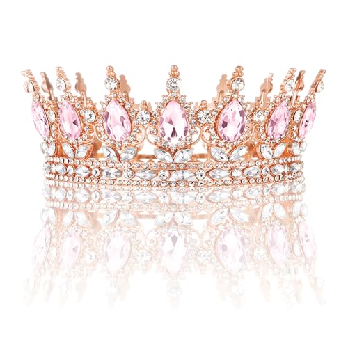 Rose Gold Crown for Women Crystal Princess Tiaras Rhinestone Queen Headband Wedding Bridal Hair Accessories Birthday Party Prom Cake Topper & Bouquet Decoration