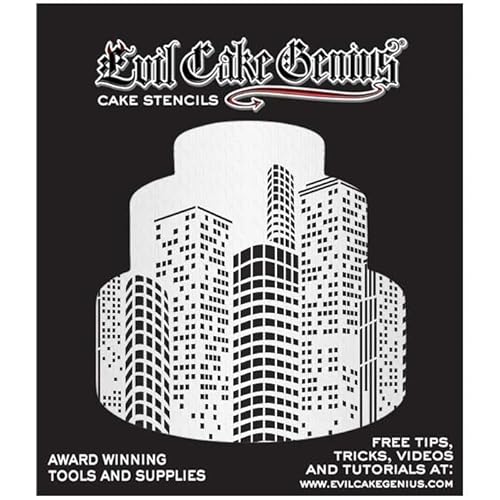 Evil Cake Genius Skyline Cake Stencil for Buttercream, Royal Icing or Airbrush