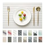 SUMYMERY Placemats Set of 6 Vinyl/Plastic Woven Place Mats for Kitchen Table Indoor/Outdoor Washable Placemat Wipeable Dining Table Mats (White Stripes,6)