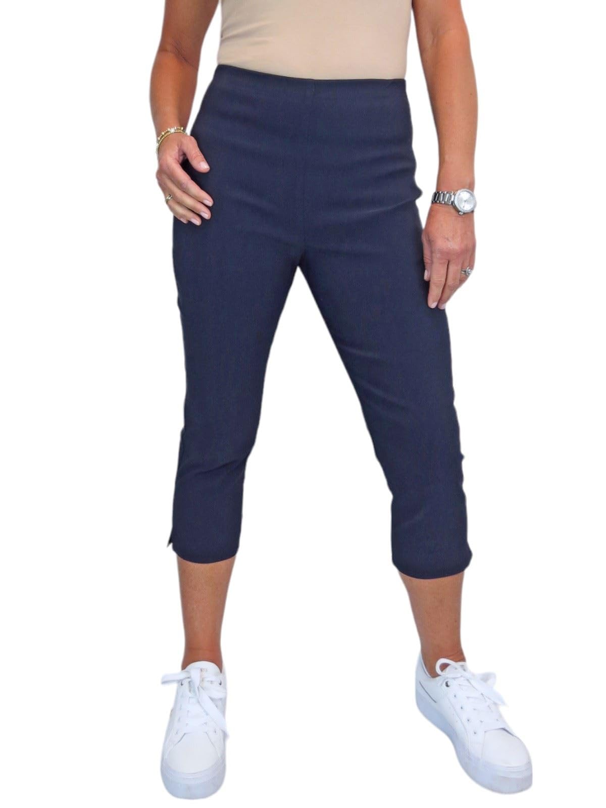 Paulo Due Elasticated Waist Cropped Trousers - Navy - Women's Size 18