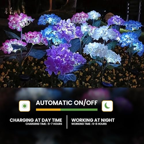 Image of hardoll Solar Decorative Light Hydrangea Flower Shaped RGB Color LED lamp for Waterproof Outdoor Home Garden Yard(Lavender Color-Pack of 4)