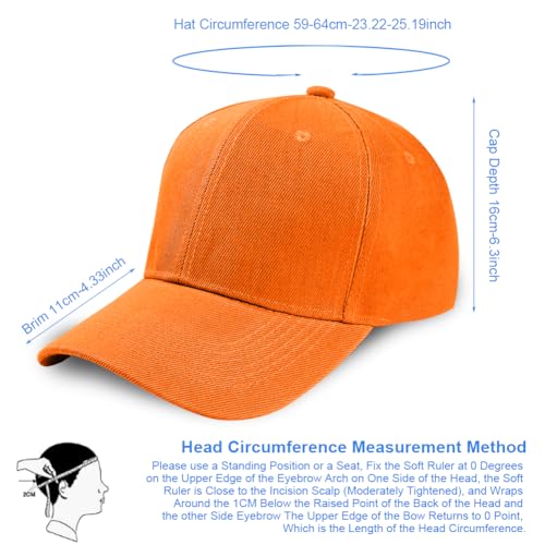 Aomig Basecap Unisex, Freizeit Baseball Cap Herren und Damen, Einstellbare Kappe mit Schirm, Sonnenschutz Baseballkappe für Outdoor Running Tennis Golf Reisen(Orange)