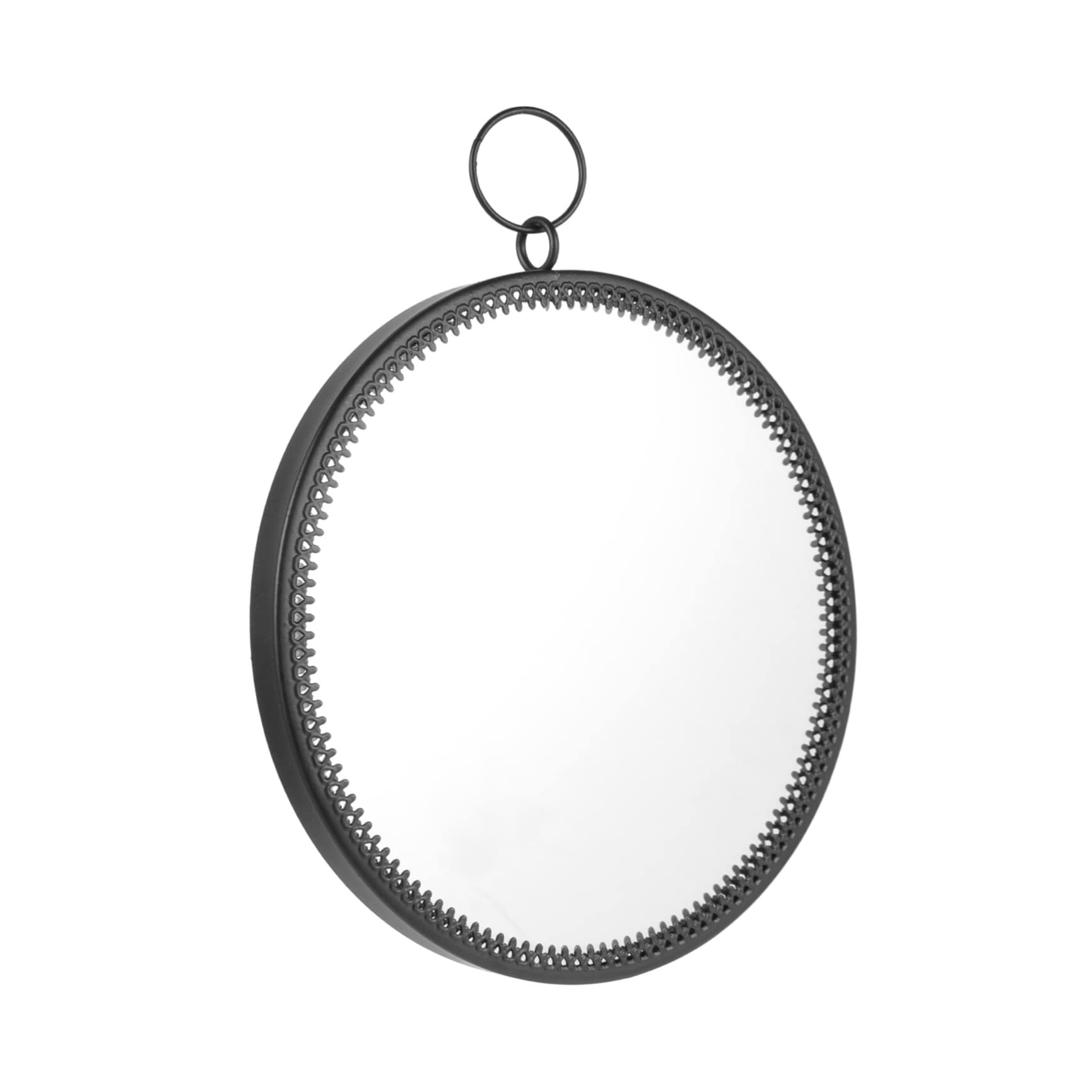 Miroir cosmétique mural rond noir en verre et fer pour chambre