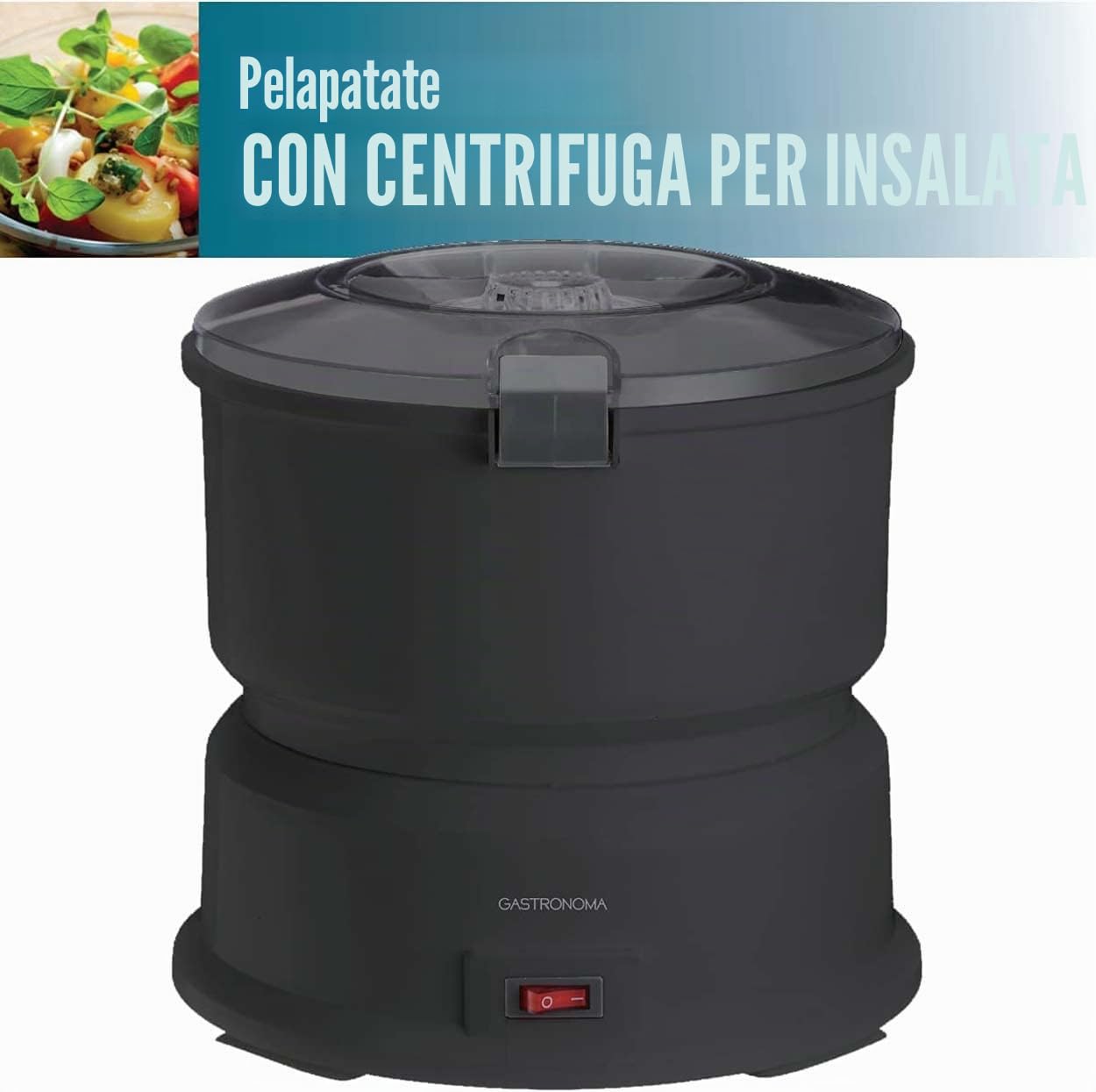 Gastronoma 18220001, pelapatate con centrifuga per insalata, 1 kg, pelapatate elettrico, patate, pelapatate, plastica, nero