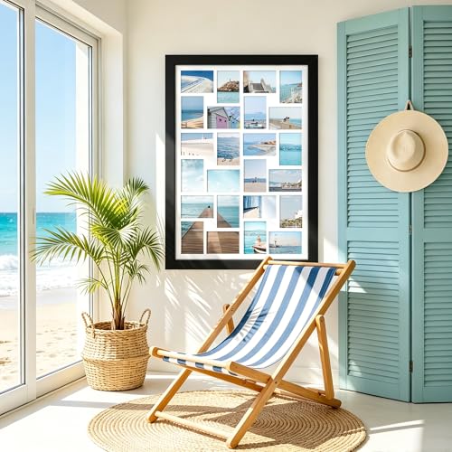 Image of DUENPY 26x38.1 Picture Frame 24-Opening 5x7 Collage Picture Frame Displays Twenty-Four 5x7 Photos Wall Decor Wall Hanging or Tabletop Black
