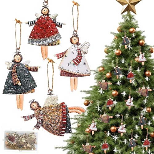 20Pcs Christmas Ornament Decorations, Small Angel Pendants Christmas Decorations, Wooden Christmas Tree Decorations Xmas Decor Ornaments for Christmas Tree, Party, Home Decor