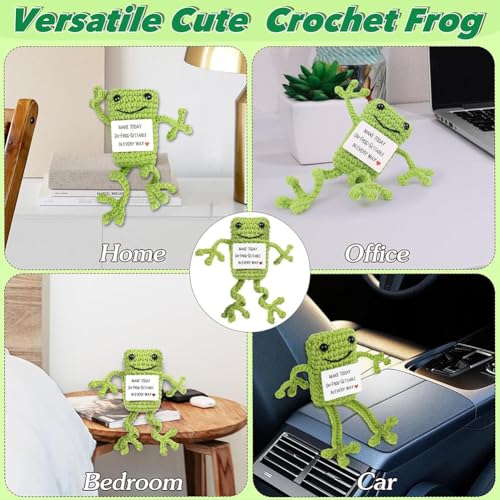 MOPQMKT Pocket Hug Positive Frosch, Kreative Strickwolle Frosch Puppe, Mutmacher Geschenk, Gute Besserung Geschenk, Gesche zum Abschluss