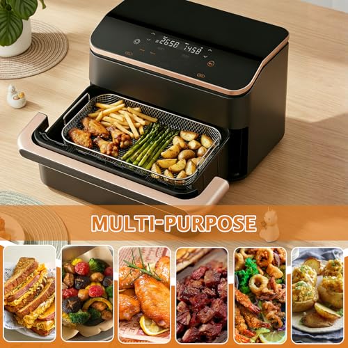 Ecofocet Heißluftfritteuse Zubehör Stapelbar For Ninja AF500EU, Airfryer Gitter Kompatibel Mit COSORI Dual Blaze Twinfry 10L, Grillrost 304 Edelstahl, Ideal Für Pommes Und Hähnchenflügel