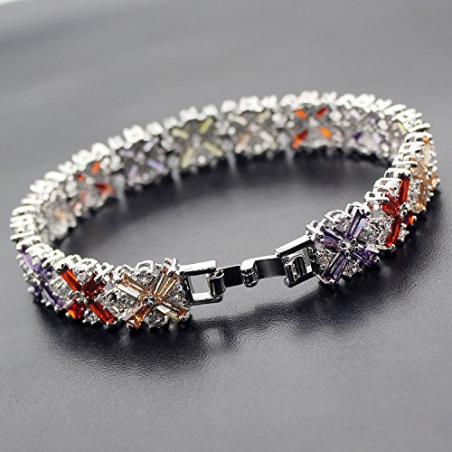 Fashion Jewelry Tennis Bracelet Garnet Emerald Amethyst Morganite Peridot White Topaz Plated Silver Bracelets 7 inch (Multi Gemstone)4