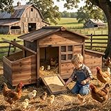 Chicken Coop, Large Wooden Chicken House with 2 Nesting Boxes, Outdoor Hen House Chicken Hutch, Poultry Pet Cage for Lawn Backyard