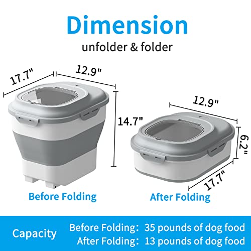 Sowone Foldable Dog Food Storage Container, 30 Lb Collapsible Airtight Pet Food Storage With Measuring Cup, Dog Treats, Large, Grey #TOP6