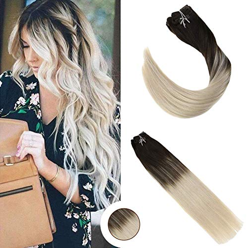 22ich Ombre Clip in Remy Hair Extensions Dark Brown Color Fading to Color 60 Blonde Real Human Hair Extensions Clip ins Extensions 7Pcs/ Set 120 Gram