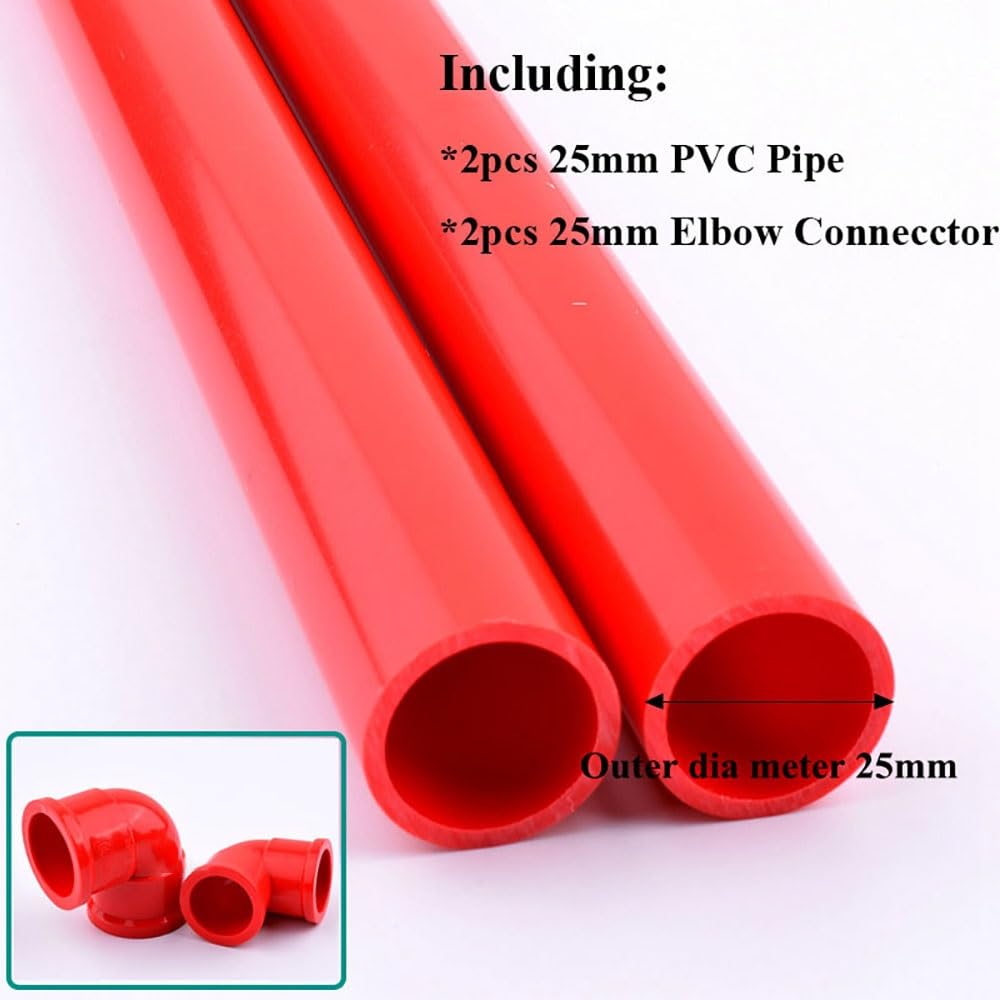 2 tubi in UPVC rossi lunghi 50 cm - Soluzione idraulica versatile for acquari, irrigazione del giardino e progetti fai da te(25mm set)