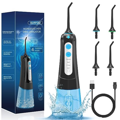 SURFOU Irrigador Dental Portatil Bucal Viaje, Irrigadores Dentales Bucales Limpiador Dientes Agua Presion, Water Flosser for Teeth Limpieza, Profesional Inalambrico Irrigador-dental Con Irradiador