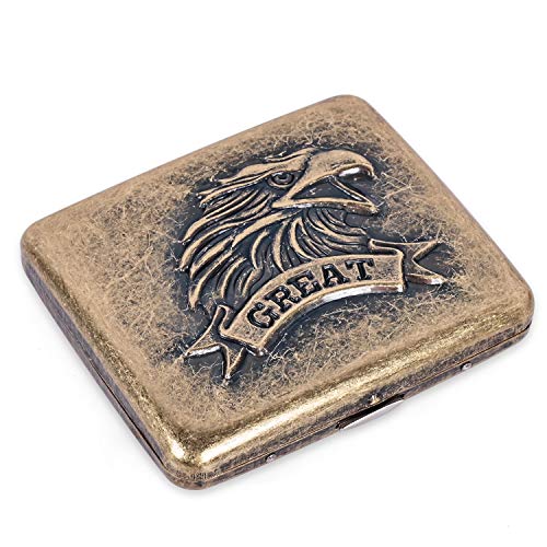 Retro Metal Cigarette Case - Eagle Head Embossed Design Cigarette Case | Double-Sided Spring Clip Regular Cigarette Box | Credit Card Pocket Holder Protective Security Wallet, 18 Capacity