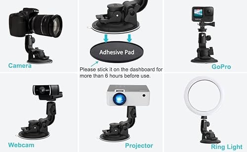 Aozcu Suction Camera Mount, Car Windshield Dashboard Camera Holder With 3M Adhesive Disk For Gopro Max, Hero 9 8 7 6 5, Session 5, Dji Osmo Action, Akaso, Campark, Canon, Dslrs And Other Cameras #TOP6