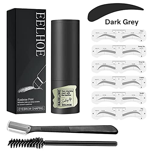 Eyebrow Stamp Stencil Kit, Waterproof Eyebrow Stamp, One Step Eyebrow Stamp Shaping Kit, Long Lasting Eyebrow Makeup Powder Kit for Women (Dark Grey I)