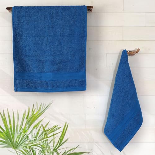 Image of Layers 100% Cotton Face Towels | 450 GSM Soft & Highly Absorbent | Aqua Plush Collection | Pack of 12 Super Soft Towels for Men & Women | 30 x 30 cm - Blue