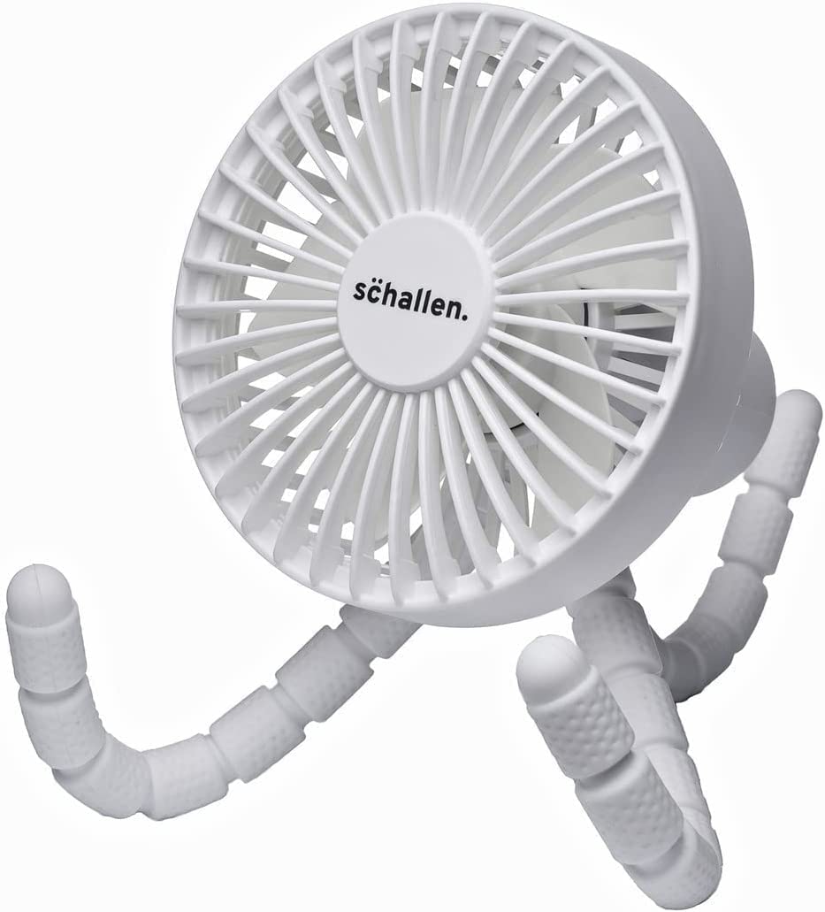 MP Essentials Rechargeable 4 Way Portable Lightweight Fan for Pram Fan, Car Seat, Desk, Office, Travel Fans & Clip on, Handheld, Tripod & Phone Holder (White)