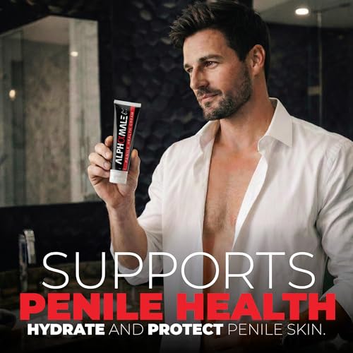 Image of AlphaMale Premium Penile Health Creme Daily Moisturizer for Sensitive Skin - Aloe, Coconut oil, CoQ10 and Allantoin for Dry, Sensitive Skin - Fragrance-Free Cream - Made in USA - 4oz