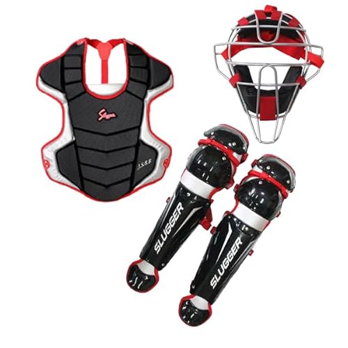 久保田スラッガー 防具 軟式用 キャッチャー防具 3点セット NCM-P-L 捕手 マスク プロテクター レガース ブラック×シルバー×レッド - 1枚目