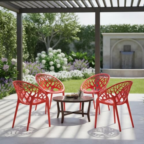 Image of SkyGlamour Neelkamal Crystal Plastic Chair | Chairs for Home, Living Room, Garden, Balcony, Patio Durable Indoor & Outdoor (Colour: Red, Set of 4)