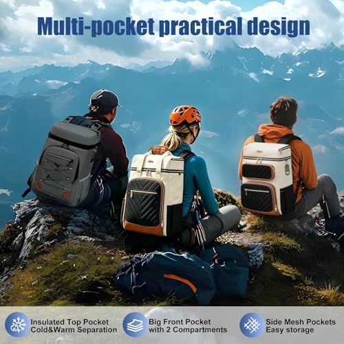 Image of Backpack Cooler Insulated Leakproof, Soft Cooler for Outdoor Camping Hiking | 7.5x13x18in, leakproof liner, waterproof oxford, multi pockets, wine opener, for camping hiking picnic fishing