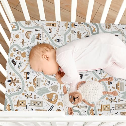 Image of CaTaKu World Map Animal Crib Sheets for Baby Girls Boys,Neutral Mini Crib Mattress Sheets Fitted, Baby Sheets for Crib Nursery Bed Toddler Mattress 27 inch inchx 39 inch inch, 325316134p821c876s1913