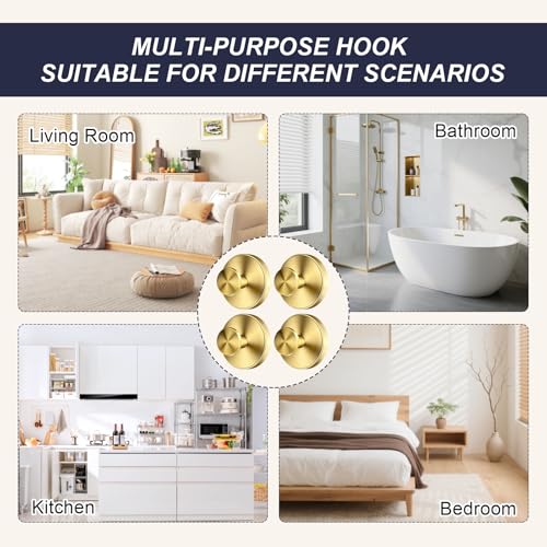 Reusable Suction Cup Hooks for Shower, Drill-Free Wall Hooks (4, Gold) - image 4