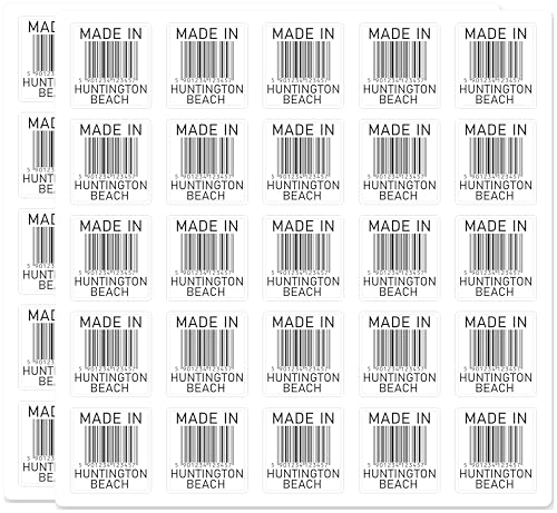 Made in Huntington Beach Barcode Hometown Pride Waterproof UV Resistant Car Laptop Tumbler 50 Pack...