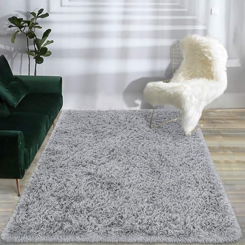 Image of F & B RUGS ; SUPERIOR QUALITY PRODUCTS Firoz and Brothers Shaggy Rug Microfibre 4x4 feet Dark Grey Colour