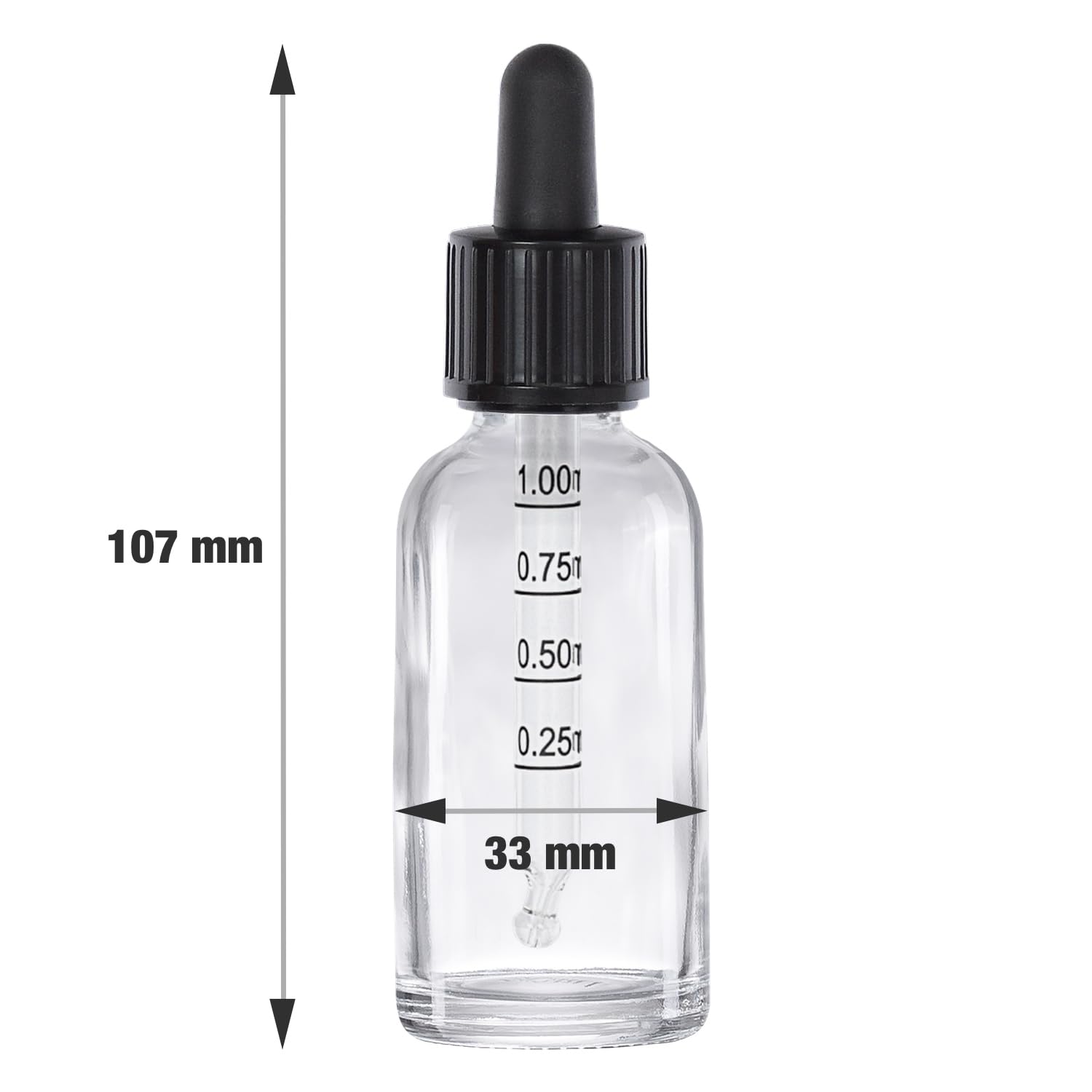 Oputec 143 x 30 ml Pipettenflasche mit Glaspipette und Skala: Großpackung Apotheker-Flaschen aus Klarglas für Flüssigkeiten - Fläschchen Tropfflaschen Glasflasche