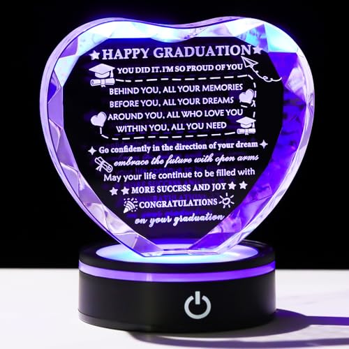 Image of YWHL Graduation Gift for Her Him 2026 with Colorful Led Base, High School College Graduation Gifts for Women Men, Congratulations Graduate Plaque Crystal Keepsake Masters Degree PHD Graduation Gifts Decor