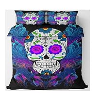 Nero Grigio Cranio Copripiumino 2/3 Pezzi Set de Biancheria da Letto Set Rose Dragon Dead Skull Pattern Uomo Stile Gotico Copripiumini e Federa in Microfibra (Colore 3,220x240 cm