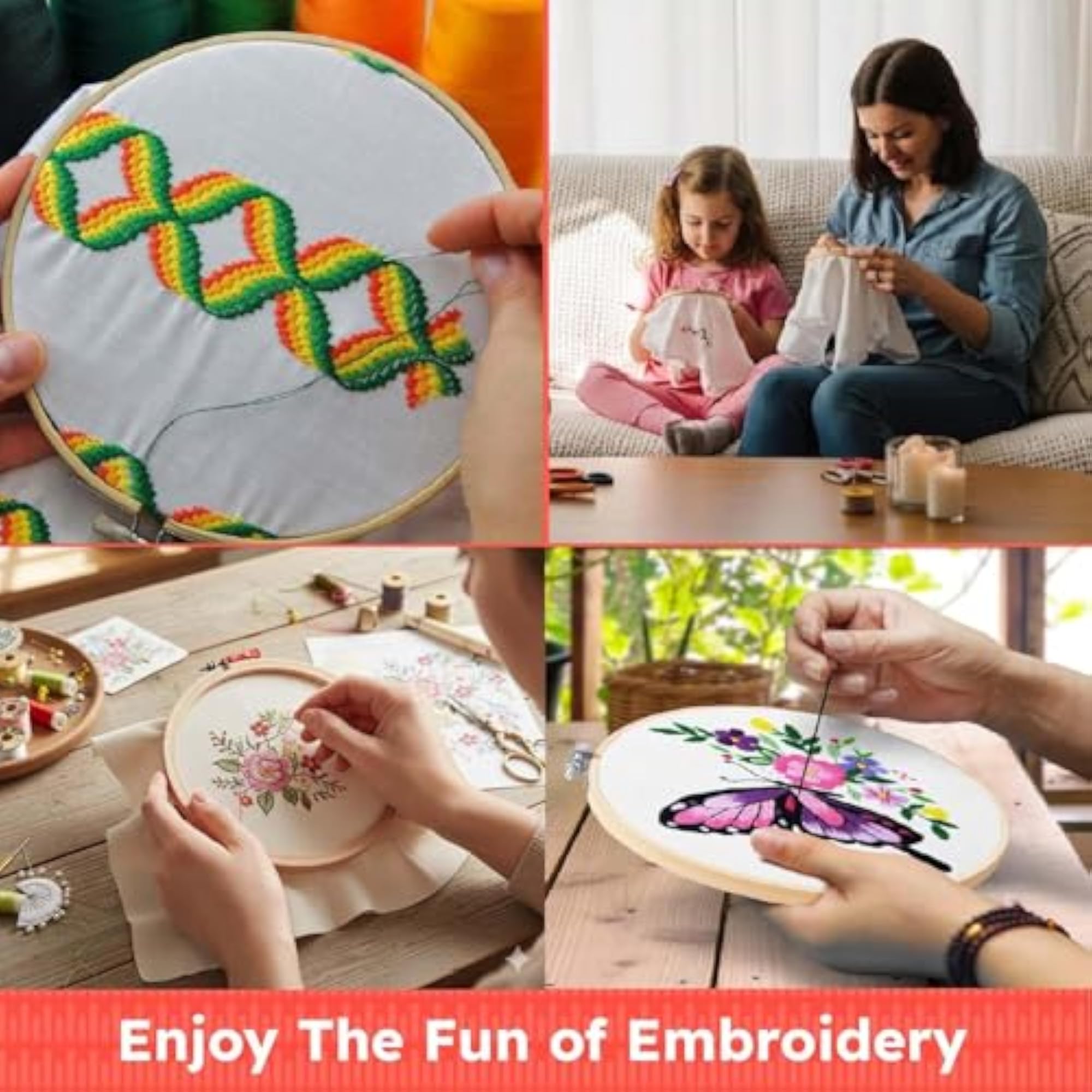 4-Piece Wooden Embroidery Hoop Ring Set for Crafting