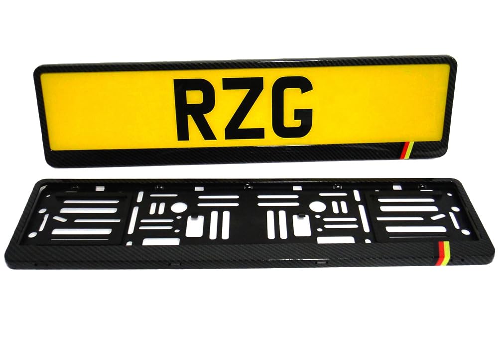 RZG 2x Soporte para matrícula de fibra de carbono efecto hidrográfico para coches del Reino Unido y la UE, marco envolvente, coche alemán Deutschland