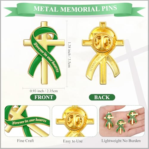 Image of Misdary Funeral Favors for Guests Funeral Memorial Pin Cross Ribbons Forever in Our Hearts Lapel Brooch Pin for Religious Christian Celebration of Life Mourning Remembrance Day