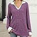 Kenhansion Women's Collared Long Sleeve Shirts Casual V Neck Ribbed Fall Pullover Tops Lightweight Contrast Tunic Sweaters (Dark Purple,X-Large)