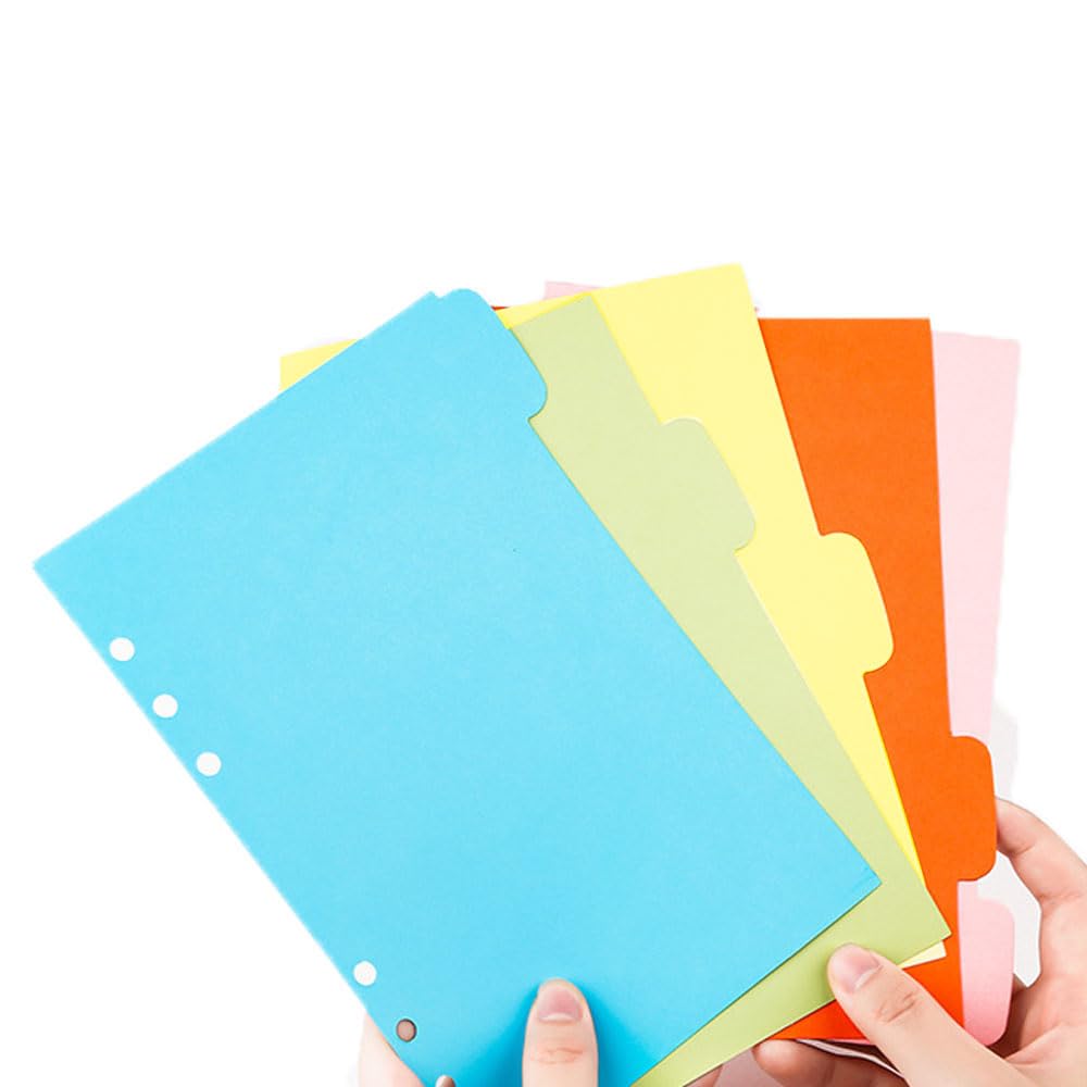Divisori A5 6 Fori Colorati per Raccoglitori Ad Anelli, 25 Fogli, 5 Colori