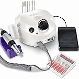 Voltix Fresa per Unghie Professionale 35000 Giri con Velocità Regolabile e Pedale, Trapano Elettrico per Manicure e Pedicure, Fresa Unghie per Rimozione Gel e Smalto, Lima Elettrica Bianca