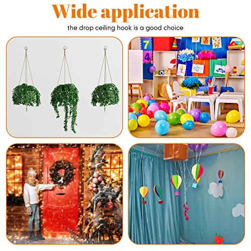 Image of Vicenpal 200 Pcs Drop Ceiling Hooks Bulk for Classrooms Offices Hanging Set, 100 Pairs Right and Left 100 Pcs Clips for Tile Decorations, Metal Suspended T Bar Hooks for School Plants