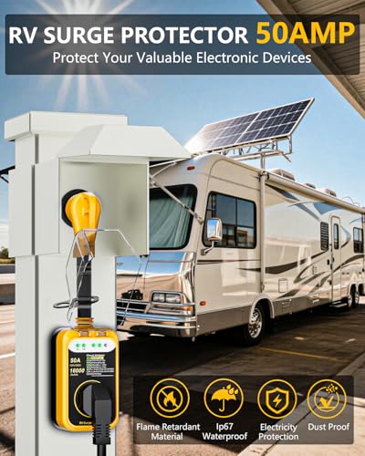 Image of RV Surge Protector 50 Amp,16000 Joules Circuit Analyzer for Camper | RV Surge Voltage Protection with Safety Certification, RV Adapter Plug with Waterproof Cover for Travel Trailers