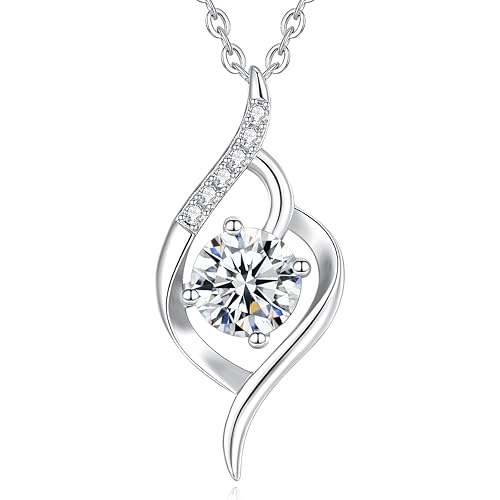 FANCIME Moissanite Necklace for Women 925 Sterling Silver 1 Carat Dance Moissanite Pendent Necklace Anniversary Mother's Day Valentines Sparkling Gift for Her, Chain 16" + 2" Extender