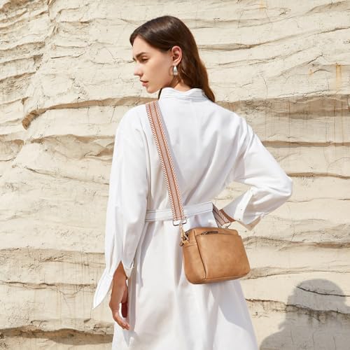 Image of BOSTANTEN Small Crossbody Purse for Women Triple Zip Cell Phone Leather Handbag with Colored Shoulder Strap