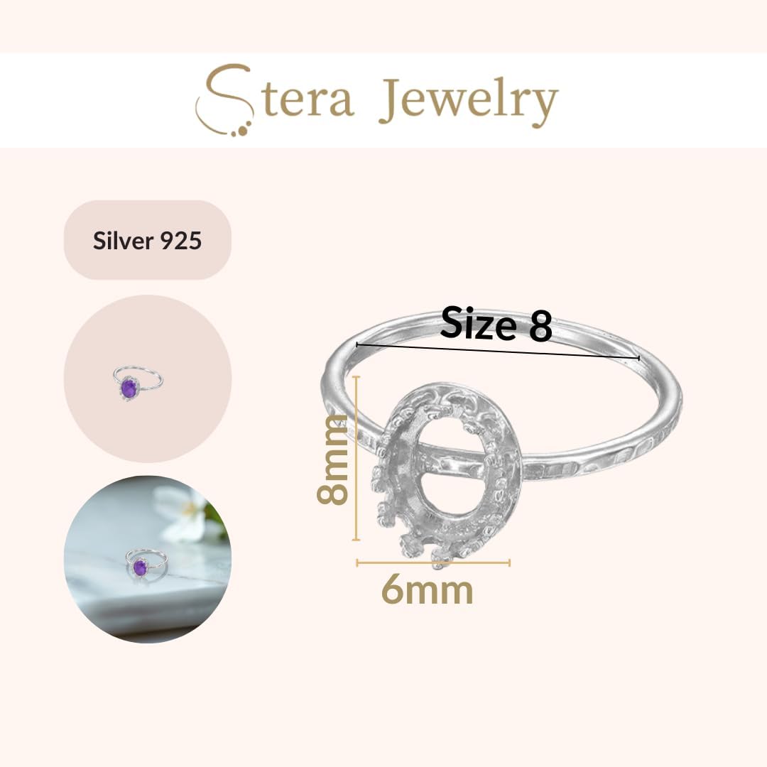 Stera Jewelry 925 Sterling Silver 2 Pcs Size 6-8 Ring with 5x8 mm Oval Bezel