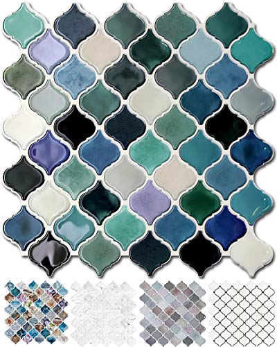 STICKGOO 10-Sheet Teal Arabesque Tile Peel and Stick Backsplash, 12”X12” Self Adhesive Wall Tiles, Stick on Backsplash for Kitchen & Bathroom (Pack of 10, Thicker Design)
