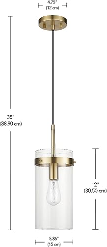Miniatura 8 de Globe Electric 61209 - Lámpara colgante de 1 luz, latón, pantalla de vidrio transparente, bombilla incandescente Edison vintage incluida, enchufe de