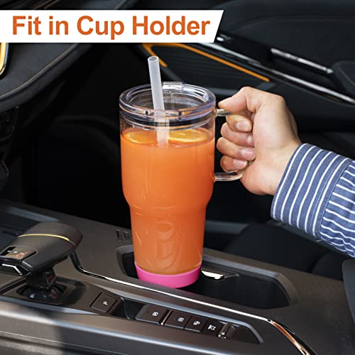 Zukro 32 Oz Drinking Glass Tumbler With Handle, Iced Coffee Cup With Straw And Lid, Reusable Glass Water Cup With Silicone Bumper For Beer, Fits In Cup Holder, Dishwasher Safe, Bpa Free, Coral #TOP3