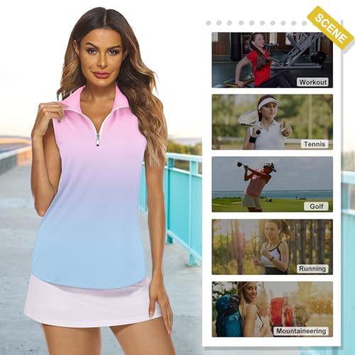 Image of Koscacy Women's Sleeveless Golf Tennis Polo Shirts Zip Up Dry Fit Workout Tank Tops Athletic Shirt