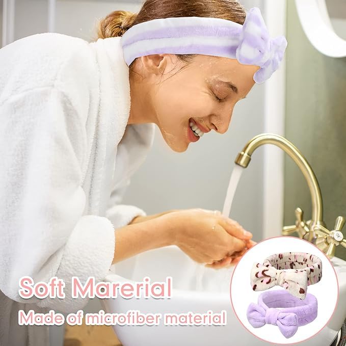 48 diademas de spa a granel con lazo para el cabello, diademas de maquillaje facial, diadema de felpa esponjosa para mujer, lavado de cara, spa, ducha, limpieza (bonito patrón)